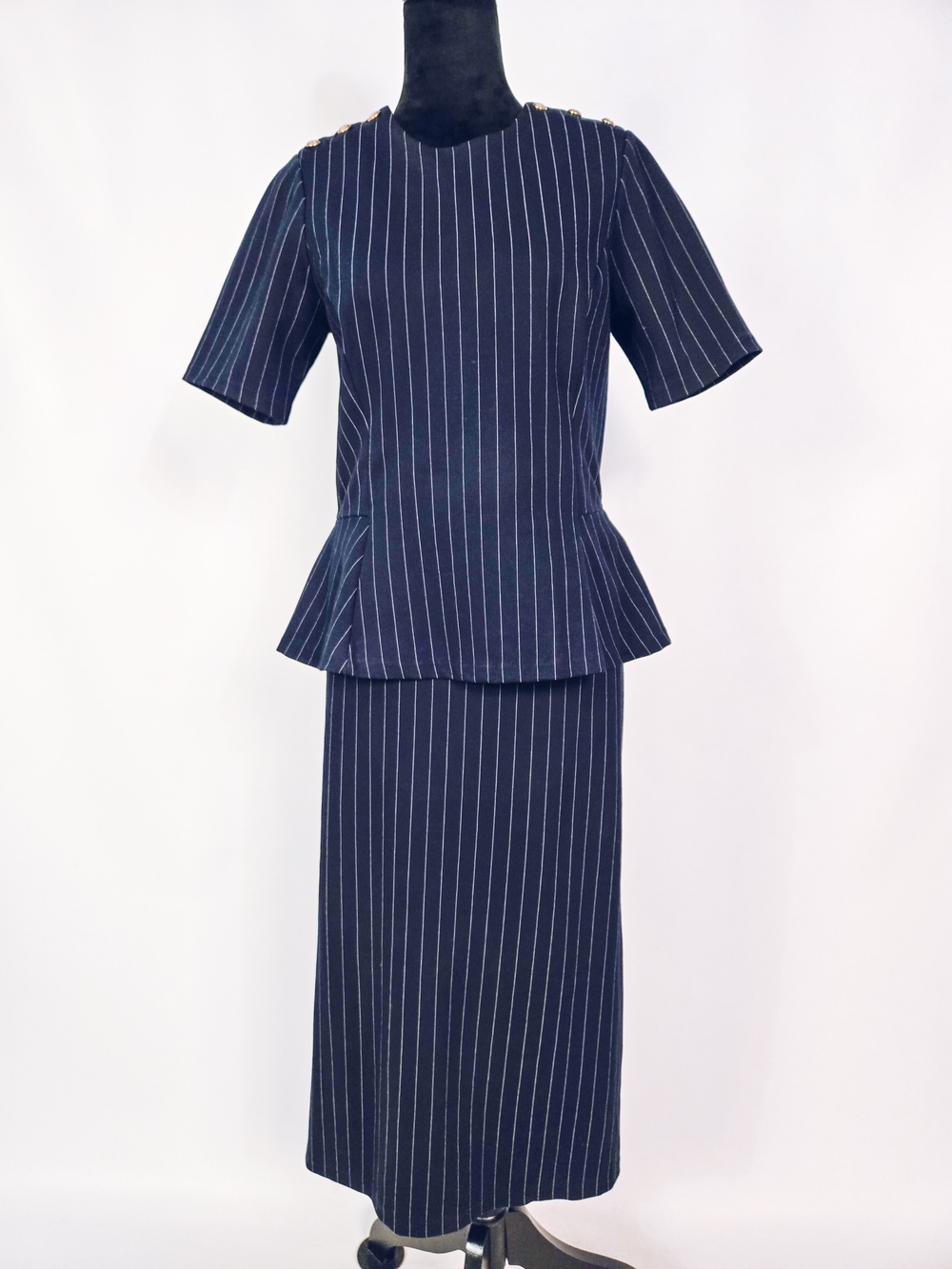Lauren Ralph Lauren Navy and White Pinstripe Peplum Skirt Set - Picture 3 of 11